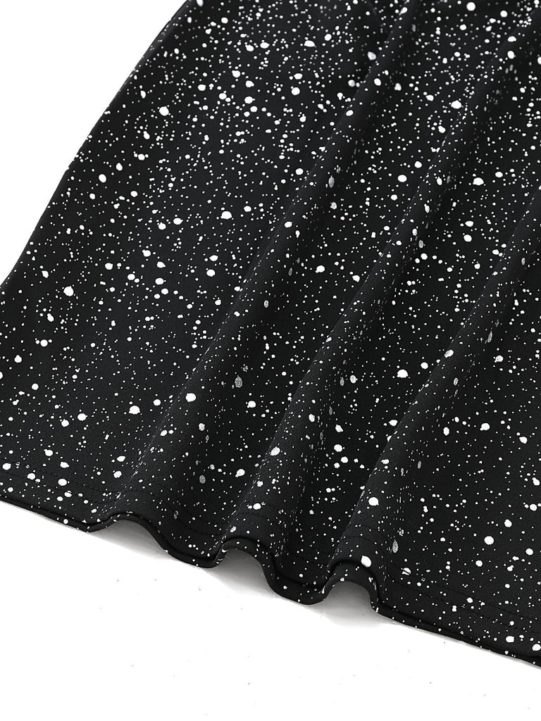 Robe noire en dentelle avec éclaboussures argentées métallisées années 1980