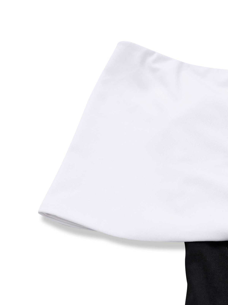 Combinaison à épaules dénudées et col en V profond contrasté années 1970