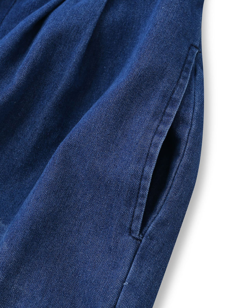 Combinaison Denim Revers Boutonnée Ceinturée Années 70