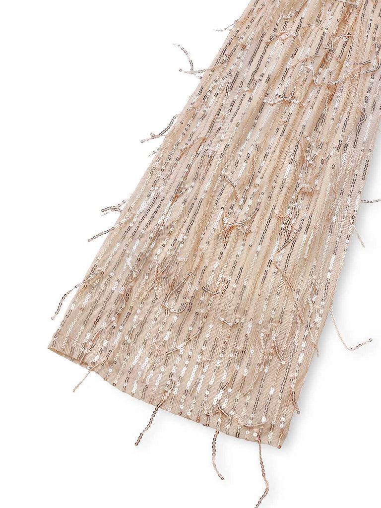 Combinaison de soirée à paillettes col en V profond dos nu des années 1970