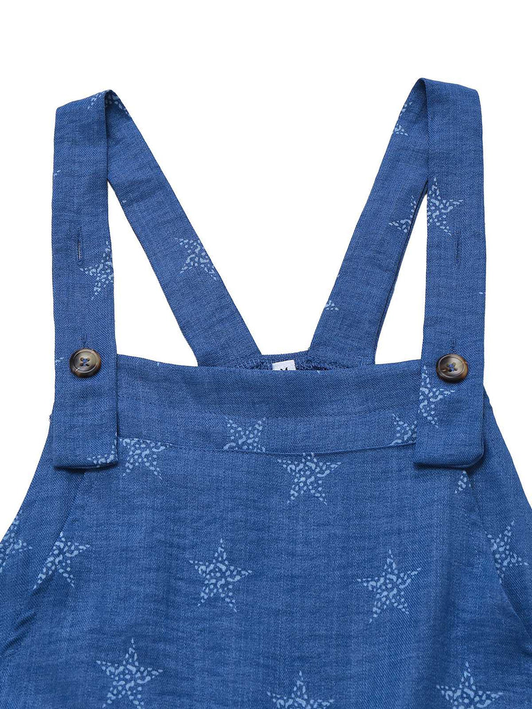 Combinaison salopette bleue bohème à imprimé étoiles années 70