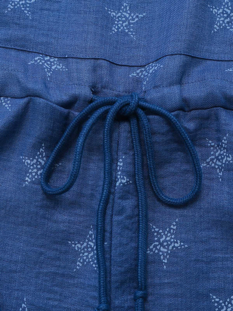 Combinaison salopette bleue bohème à imprimé étoiles années 70