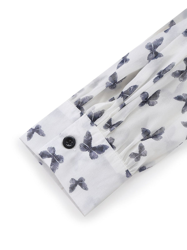 Robe mi-longue blanche à corset en velours plissé et perles papillon des années 1980