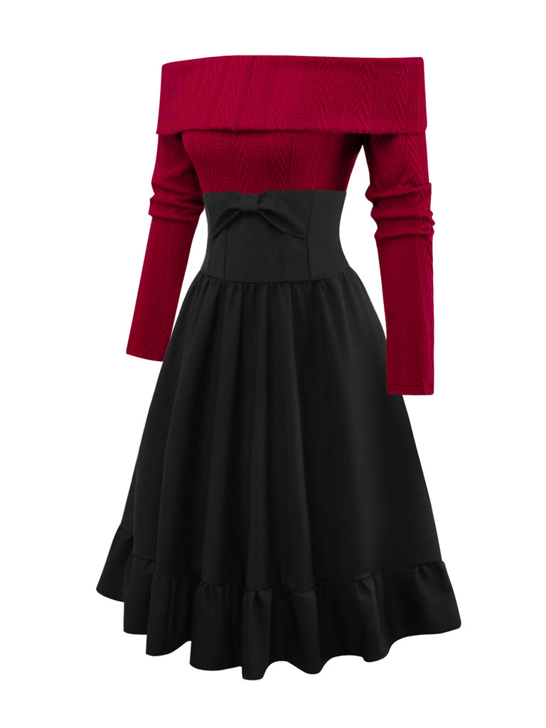 [Prévente] 2PCS Pull en maille à épaules dénudées et jupe années 1950