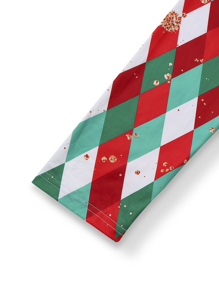 Combishort de Noël à carreaux losanges avec ourlet brut années 1970