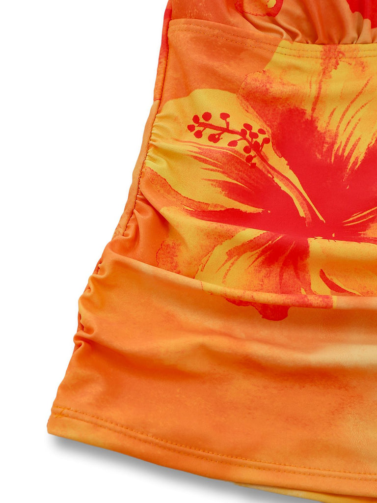 Ensemble tankini patchwork floral à col en V années 1950