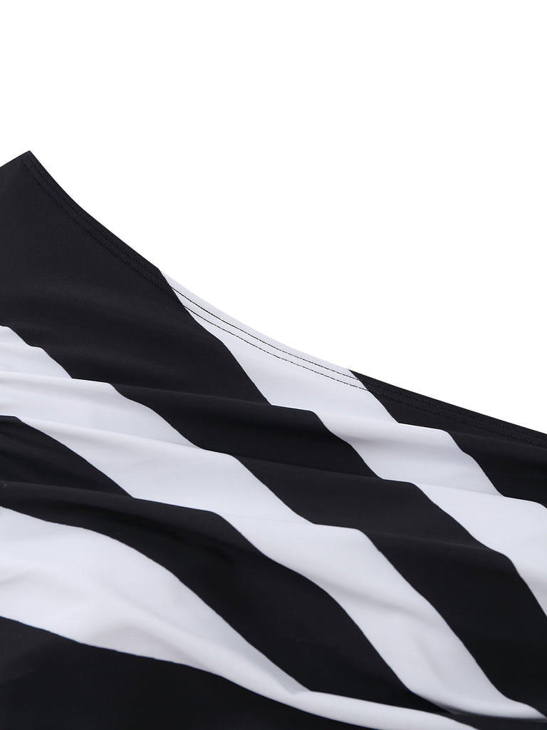 Maillot de Bain One-Shoulder Zebra Imprimé Découpé Une Pièce Années 1960 6