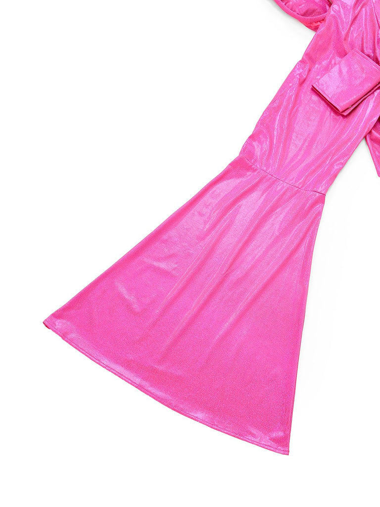 Combinaison disco rose métallisée à décolleté plongeant années 1970