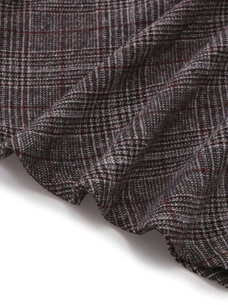 2PCS Chemisier col haut et volants en mousseline et jupe à carreaux lacée années 1980