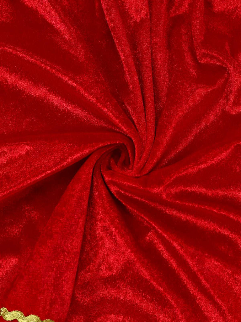 Haut vert col en V et jupe à bordure de fourrure rouge des années 60