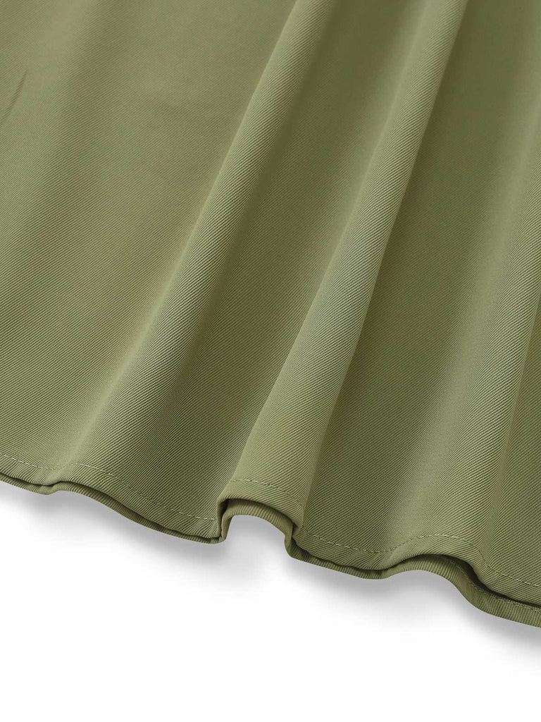 2PCS Chemisier vert col noué et jupe trapèze des années 1980