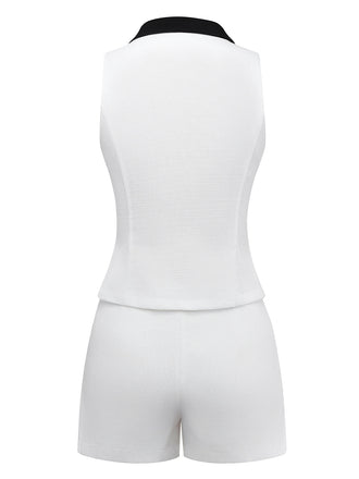 2PCS Costume blanche sans manches à col à revers années 1960