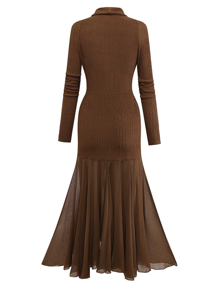 Robe sirène col en V et ourlet en résille texturée années 1930