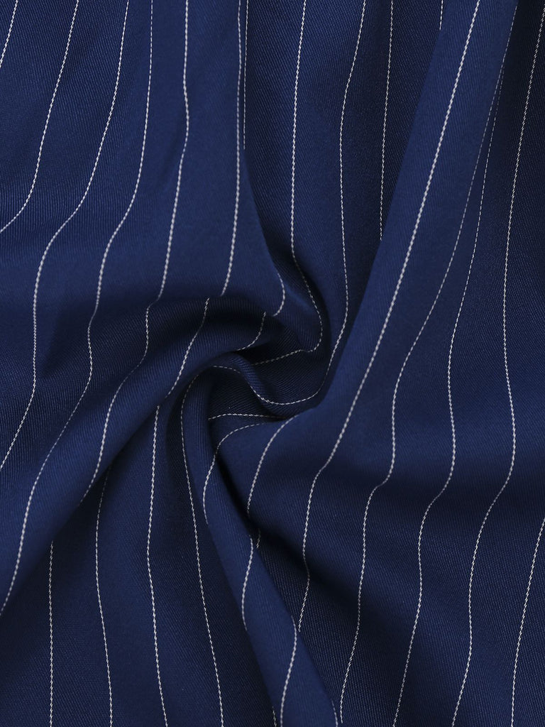 Robe chemise rayée fines bleue col Johnny des années 60