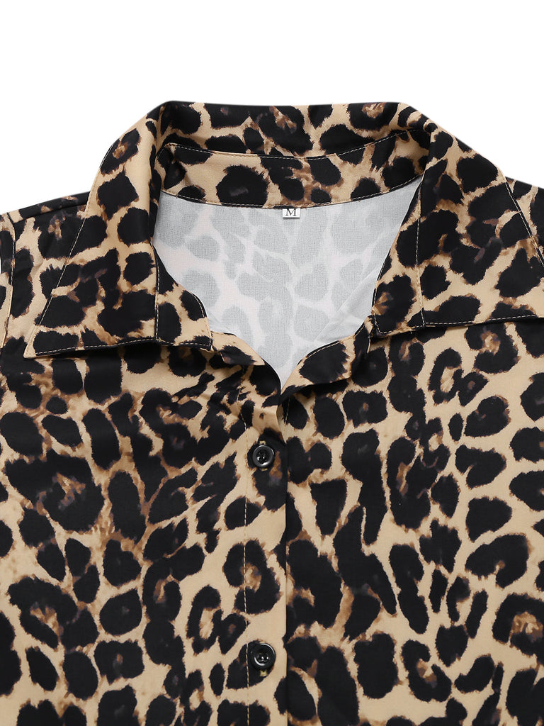 [Pré-vente] Combinaison sans manches col revers léopard marron des années 1970