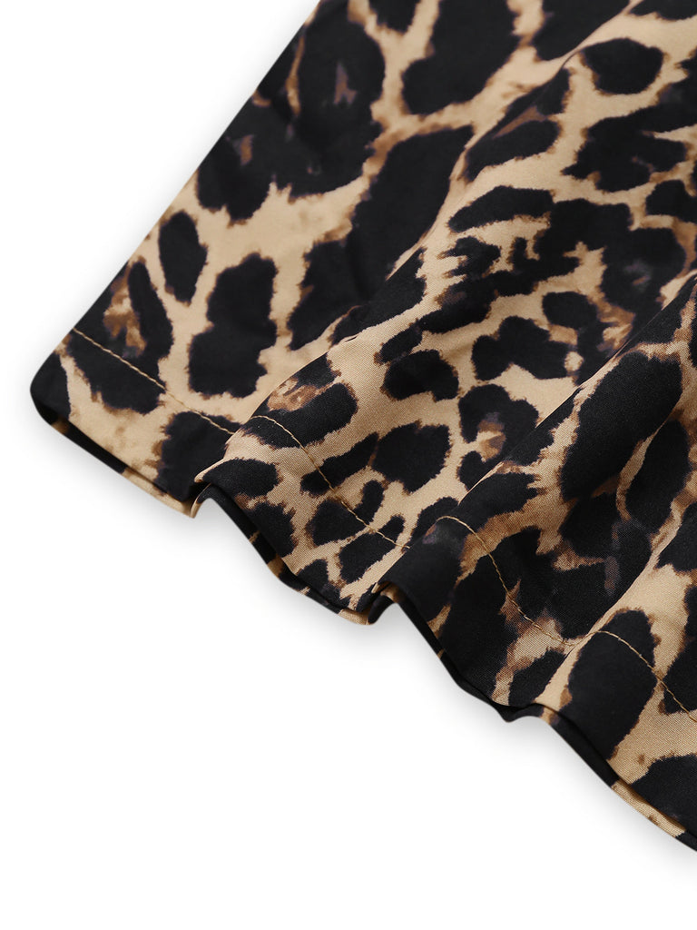 [Pré-vente] Combinaison sans manches col revers léopard marron des années 1970