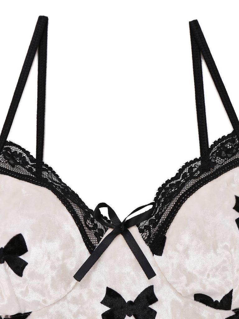 Ensemble de pyjama en velours blanc imprimé nœud des années 40