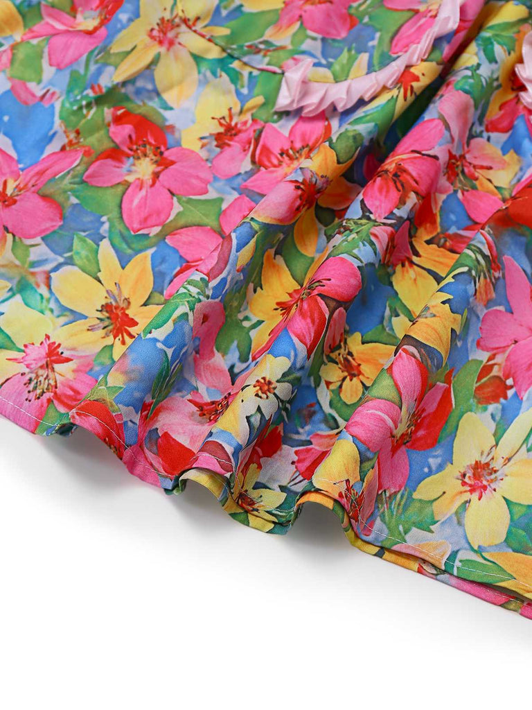 Robe Multicolore Halter Fleurs Nœud Cœur Années 1960