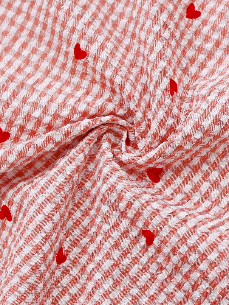 Robe Ceinturée Rose Carreaux Cœur Manches Lanterne Années 1940