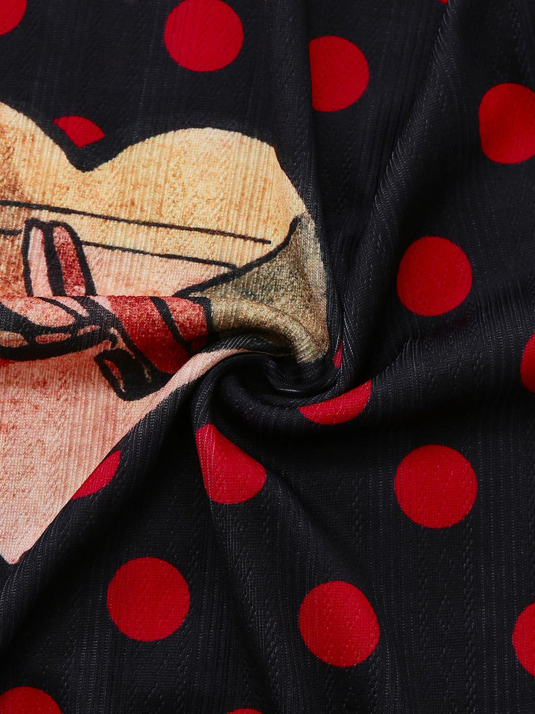 Robe Crayon Noire Pois Motif Cœur Années 1980