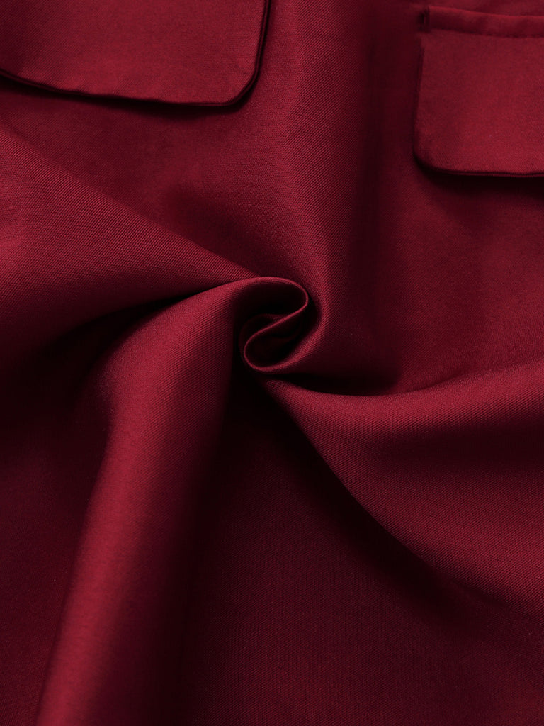 Robe Courte Rouge Vin  Unie Fleurs 3D Années 1960