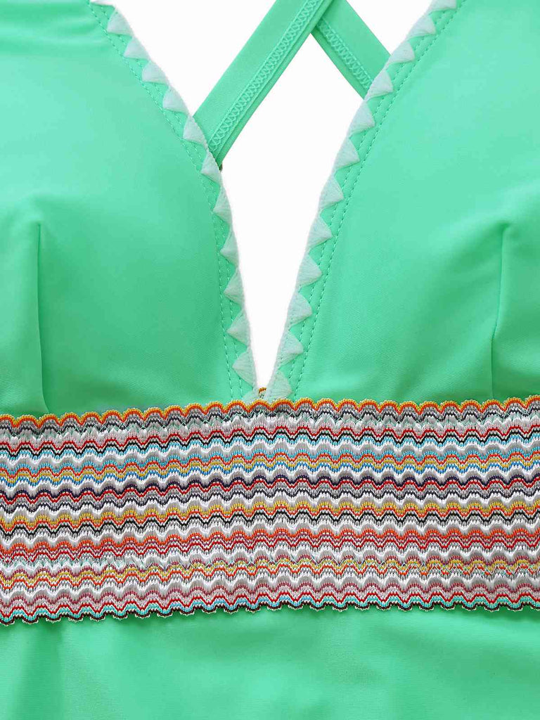 Maillot De Bain Une Pièce Col V Profond Ondulé Patchwork Année 1940