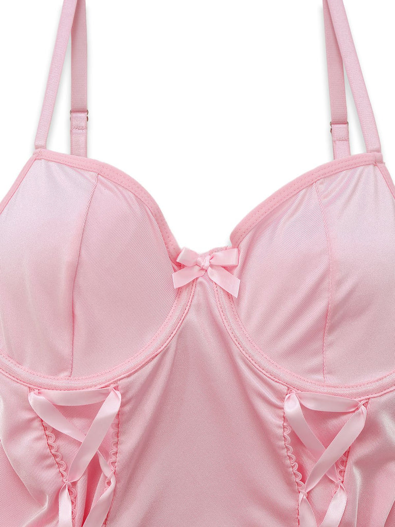 Ensemble body corset orné de dentelle des années 1960