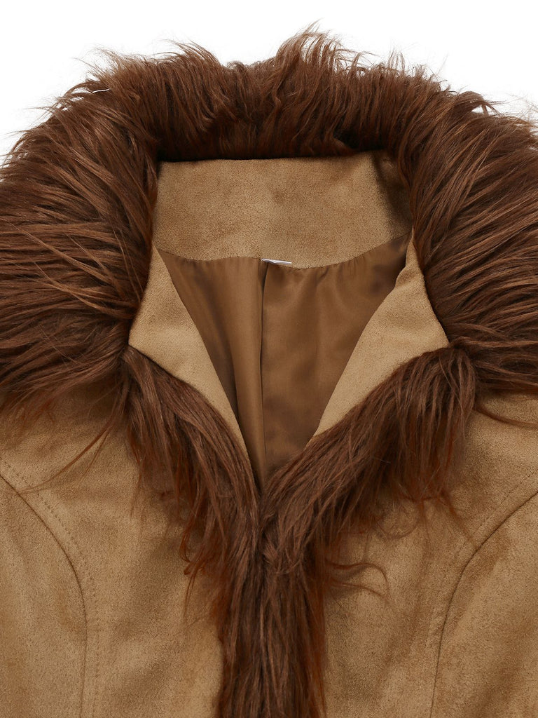 Veste avec bordure en fausse fourrure et broderie de roses années 1970