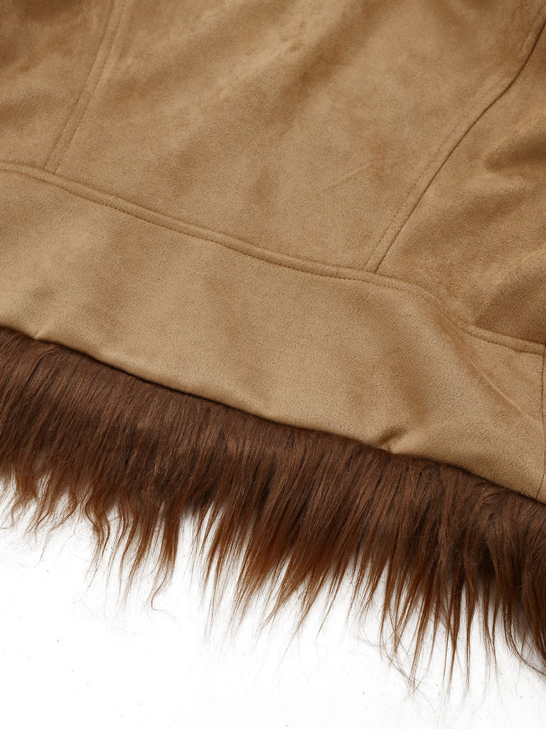 Veste avec bordure en fausse fourrure et broderie de roses années 1970