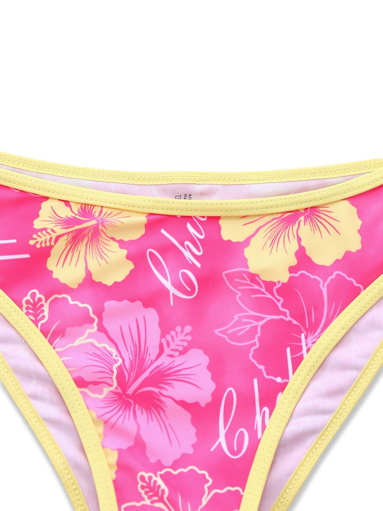 Bikini marron imprimé floral volanté années 1960