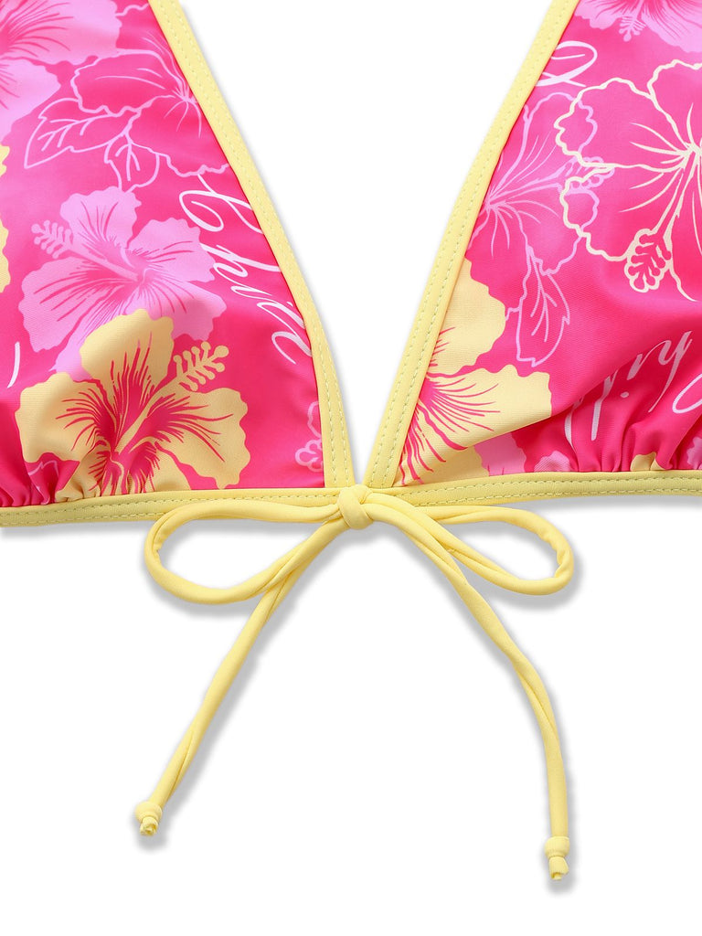 Bikini marron imprimé floral volanté années 1960