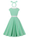 Mancherons Nœud Évasée Robe Vert glacé Années 1950 2