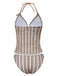 Ensemble Tankini en Crochet Rayé avec Ornements Coquillages & Étoile de Mer 3D Kaki Années 1950 3