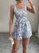 Combishort Sans Manches Col Carré Floral Bleu Années 1950 6