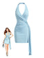 Robe Courte Licou À Strass Bleu Clair Années 1960
