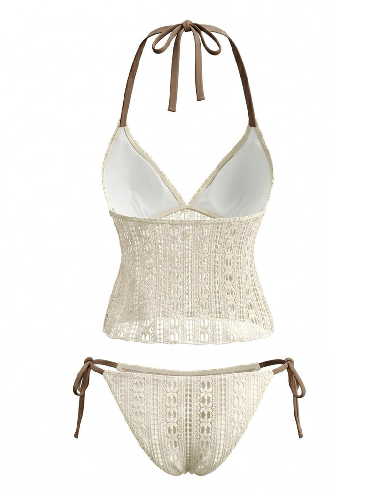 Uni Dos-Nu Tankini Ensemble Jaune clair Années 1950 2