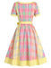 [Prévente] Robe Col Carré à Carreaux avec Cœur Jaune Clair Années 50