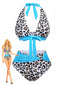 Maillot de bain bleu léopard patchwork lacets 1980s