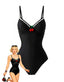 Maillot de bain une pièce noir à fines bretelles motif cerise 3D années 1950