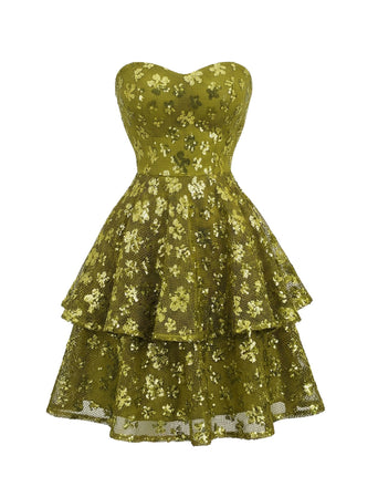 Mini Robe Chartreuse à Paillettes Soirée