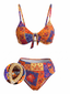 Ensemble bikini floral à motif cachemire anneau en fer à cheval orné de cristaux années 70
