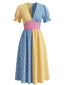 Robe Multicolore Col V Patchwork à Carreaux Années 1940