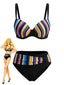 Ensemble bikini rayé arc-en-ciel multicolore années 1970