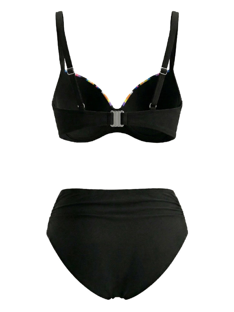 Ensemble Bikini Rayé Arc-en-Ciel Multicolore Années 1970