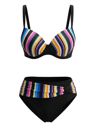 Ensemble Bikini Rayé Arc-en-Ciel Multicolore Années 1970