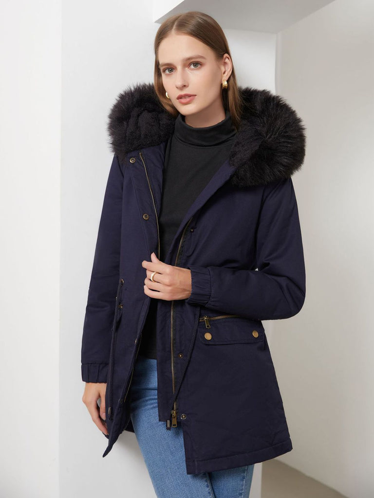 Manteau Années 50 Garnie de Fourrure Synthétique à Boucle