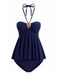 Uni Métallique Embellished Maillot de Bain Bleu marine Années 1980