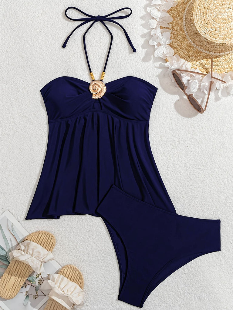 Uni Métallique Embellished Maillot de Bain Bleu marine Années 1980 5