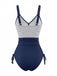 Nautique Rayée à Volants Cordon Une Pièce Maillot de Bain Bleu marine Années 1980 2