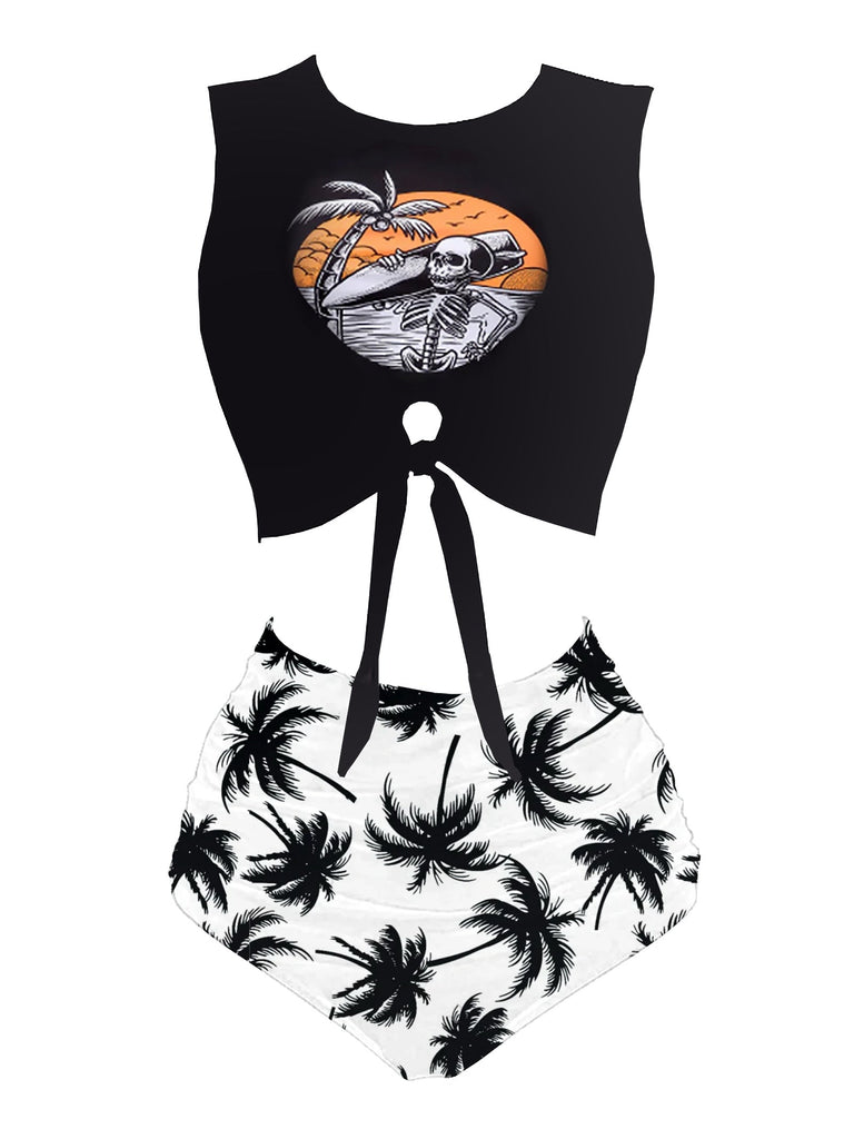 Ensemble Bikini Punk Ceinture à Nouer Tiki à Motifs Années 1980